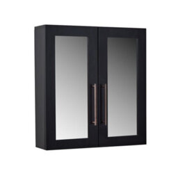 Homestylestore 600 X 650mm Black Grey Wall Mounted Mirrored Door Bathroom Cabinet And Aged Bronze T Bar Handles - thumbnail 1
