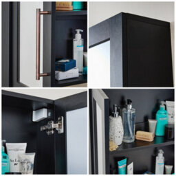 Homestylestore 600 X 650mm Black Grey Wall Mounted Mirrored Door Bathroom Cabinet And Aged Bronze T Bar Handles - thumbnail 3
