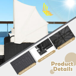 Costway Outdoor Pe Wicker Daybed Patio Loveseat Garden Sun Lounger W/ Retractable Canopy - thumbnail 7
