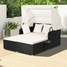 Costway Outdoor Pe Wicker Daybed Patio Loveseat Garden Sun Lounger W/ Retractable Canopy - thumbnail 1
