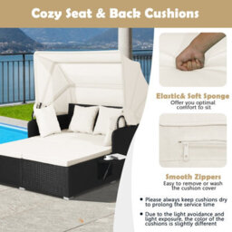 Costway Outdoor Pe Wicker Daybed Patio Loveseat Garden Sun Lounger W/ Retractable Canopy - thumbnail 5