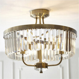 Loops Antique Brass Semi Flush Low Ceiling Light - Clear Cut Glass Shade - 3X 6W Led E14 - thumbnail 3