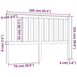 Berkfield Bed Headboard Black 166X6X101 Cm Solid Wood Pine - thumbnail 6