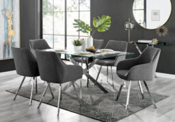 Furniturebox Uk Leonardo Glass And Chrome Metal Dining Table And 6 Dark Grey Falun Fabric Silver Leg Chairs - thumbnail 1