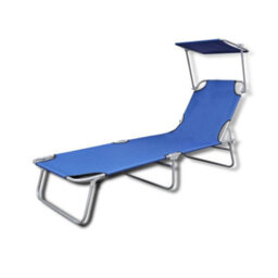 Walplus Folding Sun Lounger With Canopy Steel And Fabric Blue - thumbnail 2