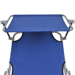 Walplus Folding Sun Lounger With Canopy Steel And Fabric Blue - thumbnail 5