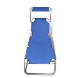 Walplus Folding Sun Lounger With Canopy Steel And Fabric Blue - thumbnail 3