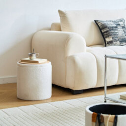 Nordlys Set Of 3 Poufs With Wooden Storage And White Boucle Vintage Style Living Room - thumbnail 4
