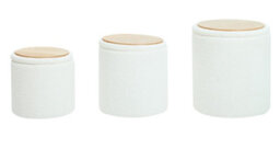 Nordlys Set Of 3 Poufs With Wooden Storage And White Boucle Vintage Style Living Room - thumbnail 2