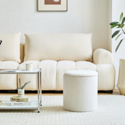 Nordlys Set Of 3 Poufs With Wooden Storage And White Boucle Vintage Style Living Room - thumbnail 9