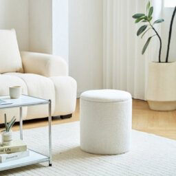 Nordlys Set Of 3 Poufs With Wooden Storage And White Boucle Vintage Style Living Room - thumbnail 8