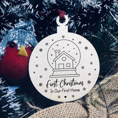 Red Ocean First Christmas In Our First Home Wood Bauble Hanging Tree Decoration Couple Gift - image 1