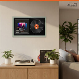 "30X17"" Green Modern Vinyl Record Frame With Black Mount For 12 Inch Lp Album Cover & Disc - Ak Frames" - thumbnail 5