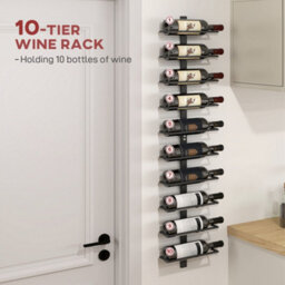 Homcom Wall Mount Wine Rack, Wall Wine Rack For 10 Wine Bottles, Black - thumbnail 4