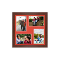 AK Frames 12X12 Rose Wood Modern Multi Photo Frame With Poppy Red Mount - Holds 4 Apertures (4X) 6X4 Photos - thumbnail 1