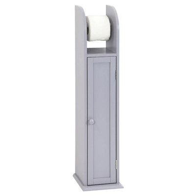 Elegant Grey Wooden Toilet Paper Roll Holder & Storage Cabinet Free Standing Multifunctional Bathroom Organizer With Shelf