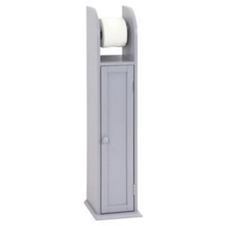 Elegant Grey Wooden Toilet Paper Roll Holder & Storage Cabinet Free Standing Multifunctional Bathroom Organizer With Shelf