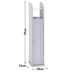 Elegant Grey Wooden Toilet Paper Roll Holder & Storage Cabinet Free Standing Multifunctional Bathroom Organizer With Shelf - thumbnail 7