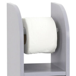 Elegant Grey Wooden Toilet Paper Roll Holder & Storage Cabinet Free Standing Multifunctional Bathroom Organizer With Shelf - thumbnail 5