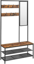 Songmics Vasagle Hallway Organizer Set With Mirror, Coat Hooks, Shoe Bench, And Shelves, Entryway Storage Solution, Rustic Brown And Black - thumbnail 6