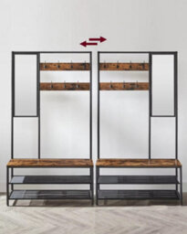 Songmics Vasagle Hallway Organizer Set With Mirror, Coat Hooks, Shoe Bench, And Shelves, Entryway Storage Solution, Rustic Brown And Black - thumbnail 5