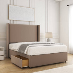 Bsspoke Austin Divan Bed Set Mink Plush Velvet With 54Inch Wingedback Headboard 2 Drawers Footend & No Mattress In All Sizes