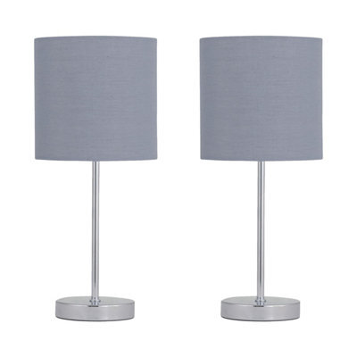First Choice Lighting Set Of 2 Chrome Stick Table Lamps With Grey Cotton Shades - image 1