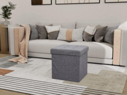 IHIDirect Large Ottoman Foldaway Storage Blanket Toy Box Bench Twill Linen With Buttons 38X38Cm Grey - thumbnail 1