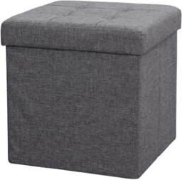 IHIDirect Large Ottoman Foldaway Storage Blanket Toy Box Bench Twill Linen With Buttons 38X38Cm Grey - thumbnail 2