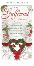 With Love To My Girlfriend Heart Design Wreath Red Glitter Finished Christmas Card - thumbnail 1