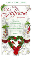 With Love To My Girlfriend Heart Design Wreath Red Glitter Finished Christmas Card - thumbnail 2