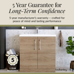 Balterley Contemporary Bathroom Floor Standing 2 Soft-Close Door Vanity Unit & Mid-Edge Ceramic Basin, Bleached Oak, 800 mm - thumbnail 6