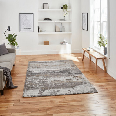 Grey Beige Abstract Modern Easy To Clean Rug For Dining Room Bed Room And Living Room-120Cm X 170Cm - image 1