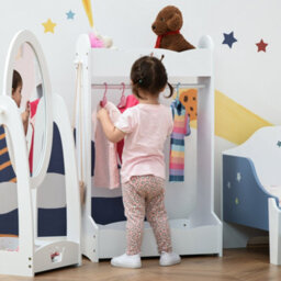 Homcom Kids Wood Clothes Rack With Storage Shelves Hall Tree For 3-8 Years - thumbnail 7
