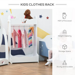 Homcom Kids Wood Clothes Rack With Storage Shelves Hall Tree For 3-8 Years - thumbnail 4