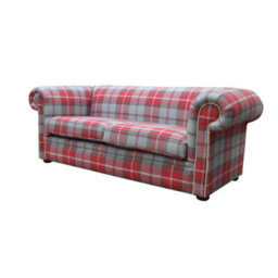 Chesterfield Tartan 1930's 3 Seater Sofa Balmoral Cherry Red Fabric In Classic Style - thumbnail 2