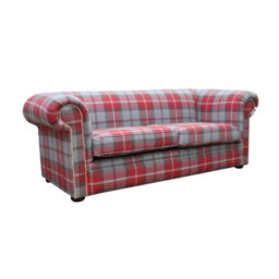 Chesterfield Tartan 1930's 3 Seater Sofa Balmoral Cherry Red Fabric In Classic Style - thumbnail 3