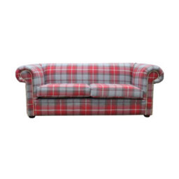 Chesterfield Tartan 1930's 3 Seater Sofa Balmoral Cherry Red Fabric In Classic Style - thumbnail 1