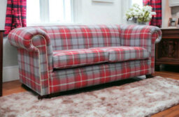 Chesterfield Tartan 1930's 3 Seater Sofa Balmoral Cherry Red Fabric In Classic Style - thumbnail 4