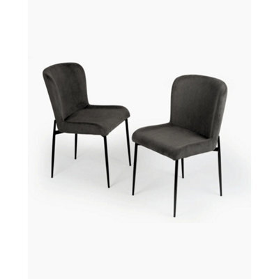 Evre Dark Grey Freddie Dining Chairs Set Of 2, Upholstered, Corduroy, Stain-Resistant, Metal Frame, Non-Marking Foot - 9 Colours - image 1