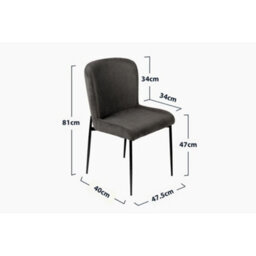 Evre Dark Grey Freddie Dining Chairs Set Of 2, Upholstered, Corduroy, Stain-Resistant, Metal Frame, Non-Marking Foot - 9 Colours - thumbnail 5