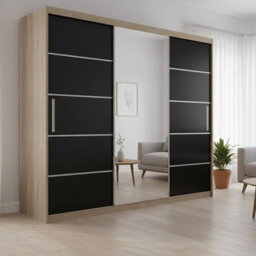 Alba Sliding Wardrobe With Mirror Stylish And Functional Storage Body Sonoma Front Black - thumbnail 1