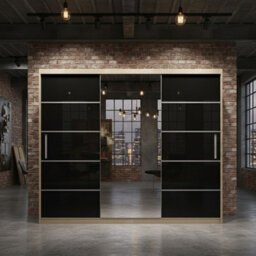 Alba Sliding Wardrobe With Mirror Stylish And Functional Storage Body Sonoma Front Black - thumbnail 2