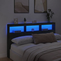 Berkfield Headboard Cabinet With Led Black 180X17X102 Cm - thumbnail 4