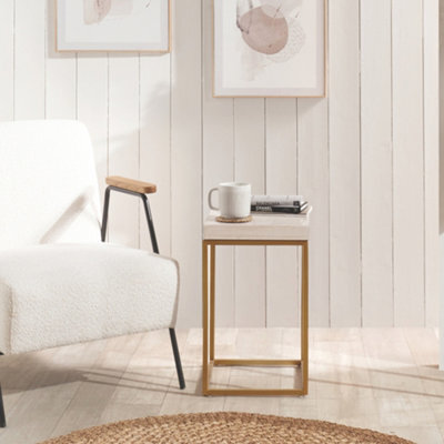 Pacific Lifestyle Beige Granite Square Side Table With Burnished Gold Metal Legs 48Cm, Madison - image 1