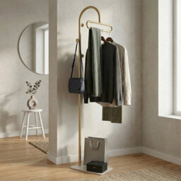 Gold Freestanding Coat Rack With Hook & Shelves - thumbnail 3