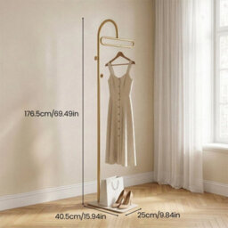 Gold Freestanding Coat Rack With Hook & Shelves - thumbnail 2