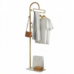 Gold Freestanding Coat Rack With Hook & Shelves - thumbnail 1
