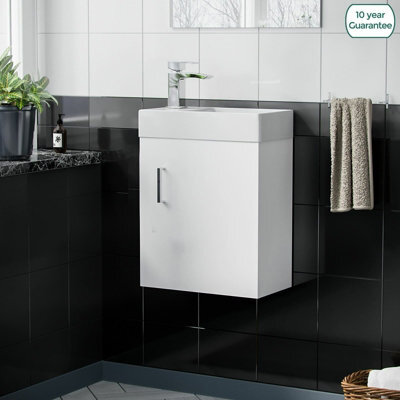 Nes Home 400mm Cloakroom Wall Hung Basin Vanity Unit Door Hinges Soft Close White Nanuya - image 1