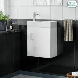 Nes Home 400mm Cloakroom Wall Hung Basin Vanity Unit Door Hinges Soft Close White Nanuya - thumbnail 1